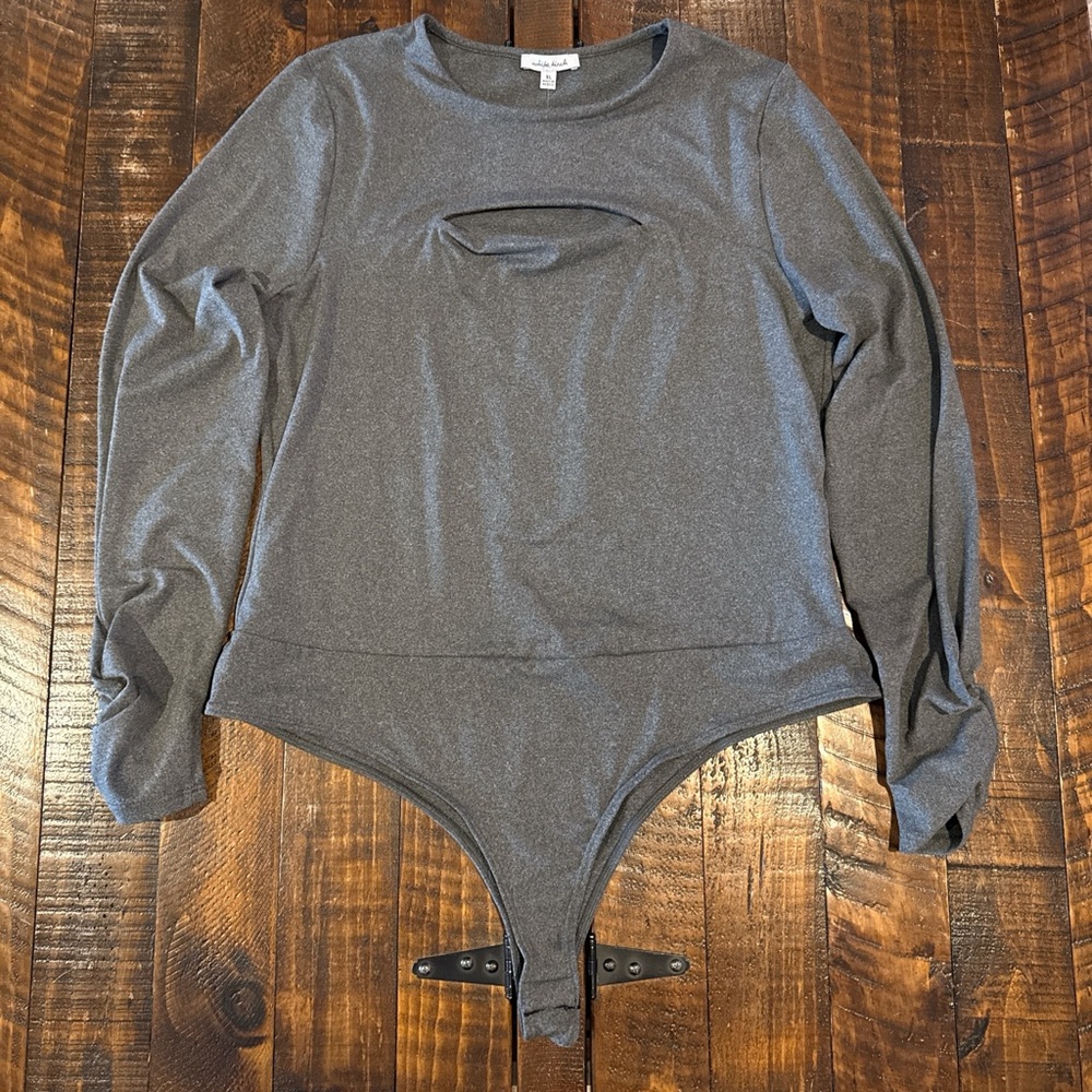 White Birch Luna Buttery Soft Cutout Bodysuit XL Gray Long Sleeve NWT
